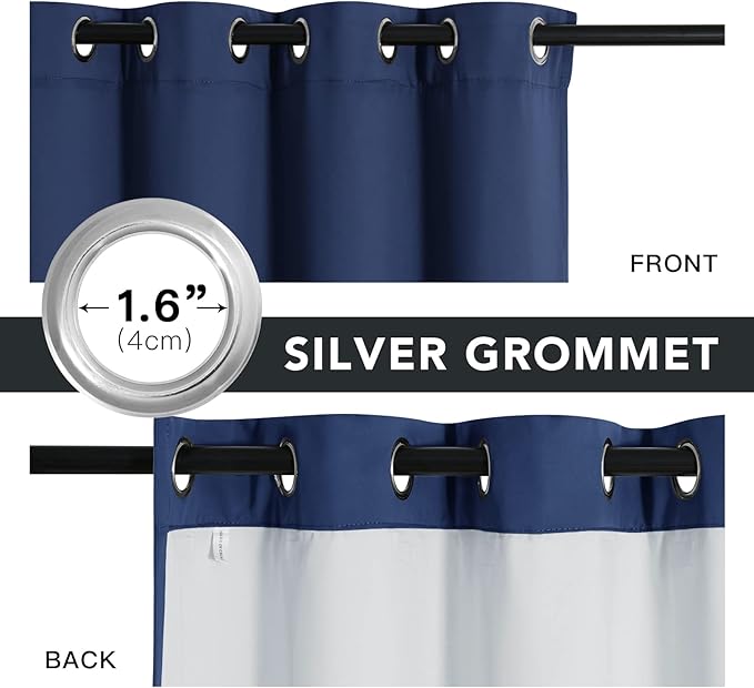 RYB HOME Soundproof Curtains for Bedroom, PM2.5 Particle Filter 100% Blackout Energy Saving Small Window Curtains for Baby Nursery Living Room Home Office, Navy Blue, W 42 x L 63 inches, 2 Pcs