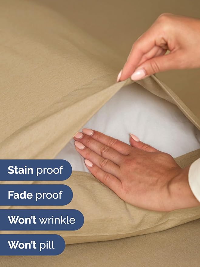 Extra Deep Full Sheet Set - 6 Piece Breathable and Cooling Sheets - Hotel Luxury Bed Sheets Set - Easy Fit - Soft, Wrinkle Free and Comfy Sheets Set - Heathered Tan Sheet Set with Extra Deep Pockets