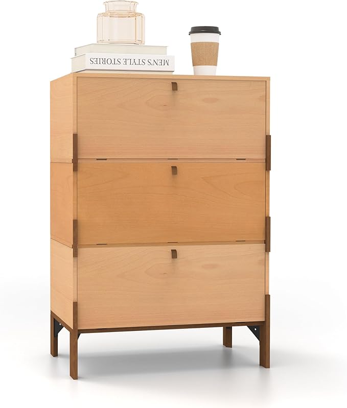 Stackable 3 Drawers Dresser, Customizable Chest of Drawers for Bedroom, Living Room, Dormitory, Easy Assembly Wood Furniture Cabinet, 24 inch Width Beech and Basswood Color Combo