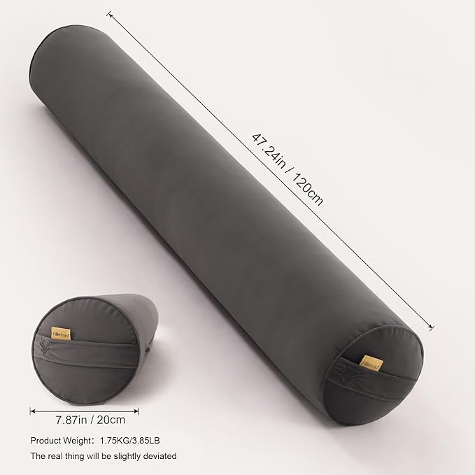 Long Pillow for Bed – Round Bolster Pillow for Adults, Body Pillow for Sleeping, Ergonomic Support,47.24 x 7.87 Inches,Steel Gray