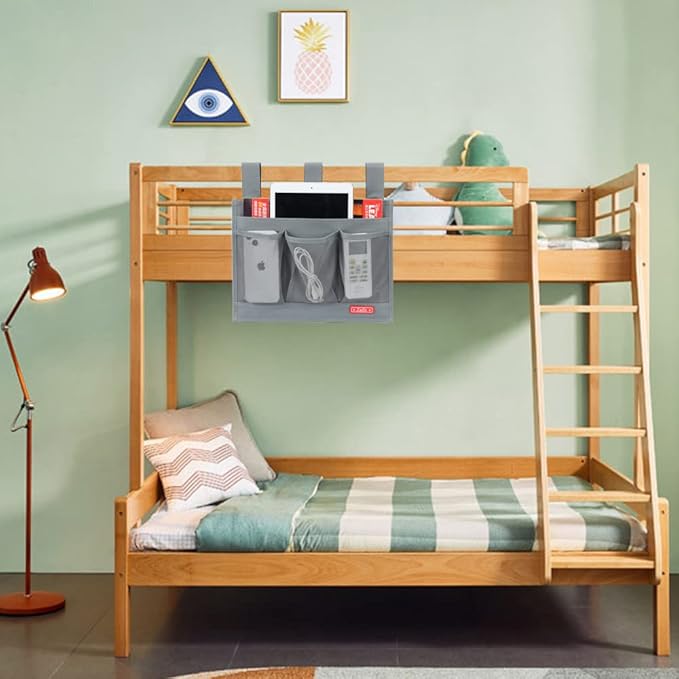 Zafit Hanging Bedside Caddy, Bedside Storage Organizer for Magazine, Phone, Remote control (Classic 4 Pockets-Grey)