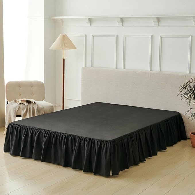 Bed Skirt King Size Ruffled Bed Skirt with Split Corners, Black Bed Skirts 12 Inch Drop, King Size Bed Skirting with Platform, 12'' King
