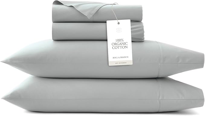 BOLL & BRANCH Signature Hemmed Sheet Set - Twin XL, Shore - Luxury 100% Organic Cotton - Includes 1 Flat, 1 Fitted, 2 Pillowcases - Buttery Soft