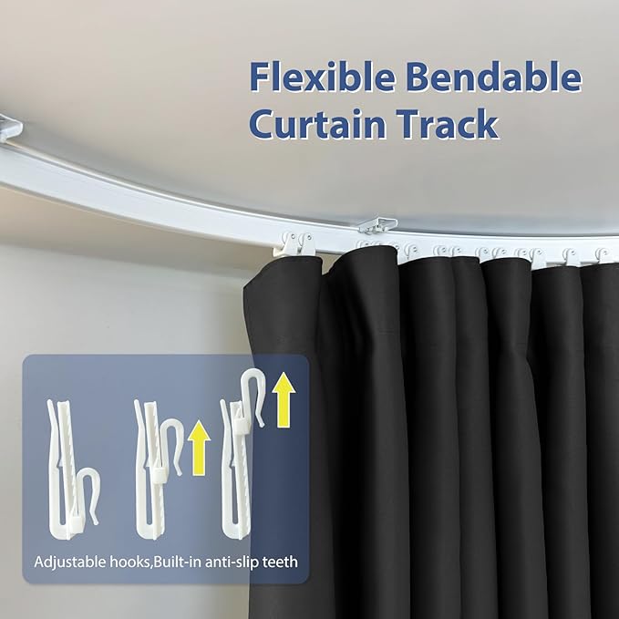 Room Divider Ceiling Mounted Curtains Track Sets Extra Wide Blackout Curtain Flexible Tracks for Bedroom Privacy Partition Separator, 1 Panel Black Drape and White Rail, W10 x H9ft