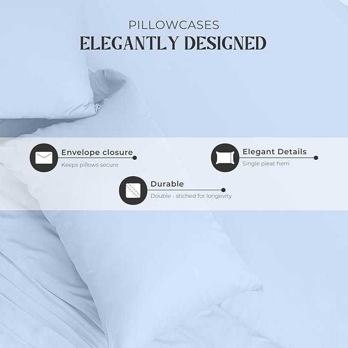Mayfair Linen 100% Egyptian Cotton King Pillow Cases Set of 2 - Luxury 2000 Series King Size Pillowcases, Soft Cooling Breathable, Envelope Closure Hotel Quality Pillowcase (21 x 41, Light Blue)