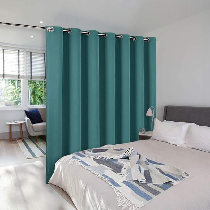 NICETOWN Room Dividers Curtains Screens Partitions, 108 inches Patio Door Curtains, Thermal Drapes Sliding Door Blinds for Hotel and Office (Sea Teal, W100 inches)