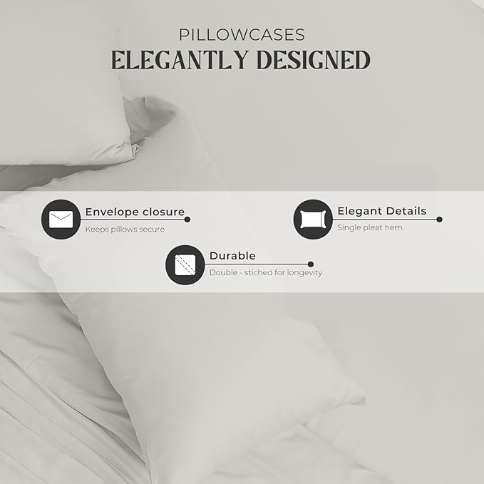 Mayfair Linen Standard Pillowcases Set of 2 - Luxury 2000 Series 100% Egyptian Cotton Standard/Queen Size Pillow Cases, Soft, Envelope Closure Hotel Quality Pillowcase (21 x 32, Light Grey)