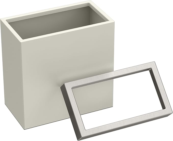 Gatco Modern Rectangle Wastebasket, Matte Pearl and Satin Nickel Combo - Stainless Steel Trash Can with Removable Lid, Leakproof, 3 Gallon Capacity for Bathroom, Bedroom, Kitchen, or Office