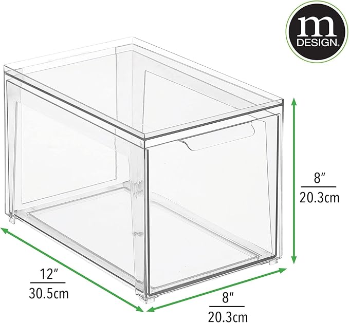mDesign Plastic Stackable Bathroom Storage with Pull Out Bin Organizer Drawer for Cabinet, Vanity, Shelf, Cupboard, Cabinet, or Closet Organization - Lumiere Collection - 8 Pack - Clear