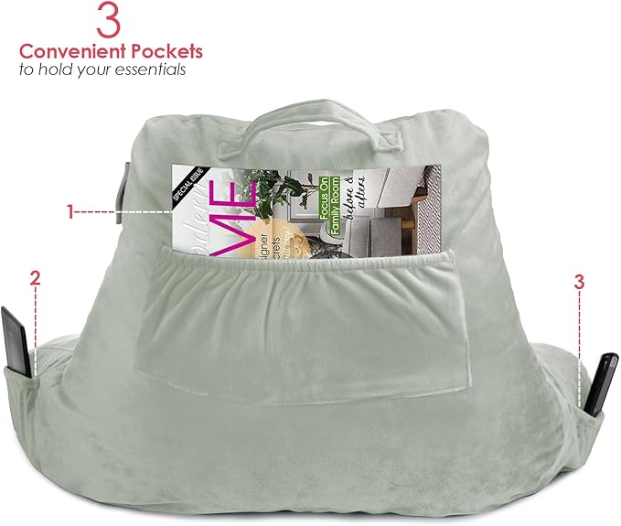Nestl Reading Pillow for Kids & Teens with Shredded Memory Foam, Backrest Pillows for Reading, Watching, and Gaming, Use on The Couch, Bed, or Floor, Adjustable Support with Washable Cover Sage Green