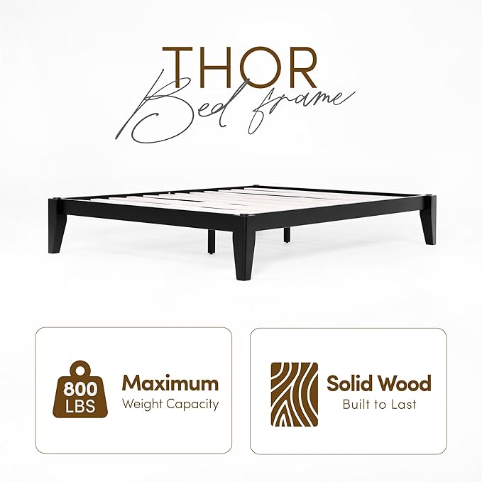 Thor Premium Solid Wood Bed Frame Twin XL, Platform Bed, Japanese Joinery Bed Frame, Wood Slat Support, No Box Spring Needed, Easy Assembly, Minimalist & Modern Style (Midnight Charcoal)
