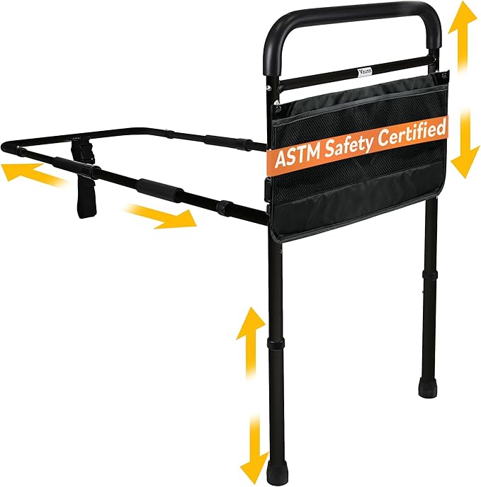 Vaunn Medical New Adjustable Bed Assist Rail Handle (Passed ASTM F3186–17 Safety Standard) and Hand Guard Grab Bar, Bedside Safety and Stability (Tool-Free Assembly)