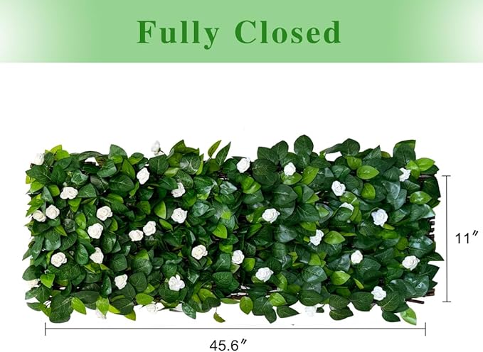 BYBAG Expandable Faux Ivy Fence Privacy Screen for Patio Outdoor Balcony Bedroom Decor,Artificial Leaf Wall Decoration Fencing Panel(Single Sided Leaves) (2, whiteflower)