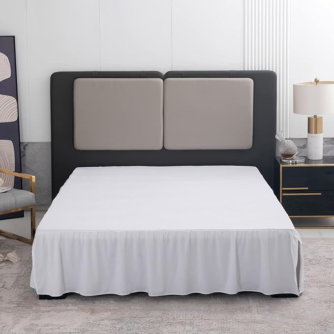 TSUTOMI Bed Skirt Full Size Ruffled Bed Skirt with Split Corners, 18 Inch Drop Dust Ruffle Bed Skirts with Platform, Gathered Style, 100% Microfiber, White