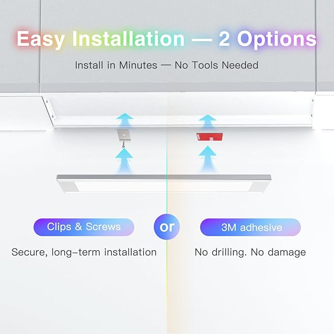VST RGB Under Cabinet Lighting with Adjustable White Light, 12V Ultra-Thin LED Light Bar, APP & Voice (Alexa/Google), Remote & Button Control, Linkable Strip Lights for Cabinets, Closets, Shelves