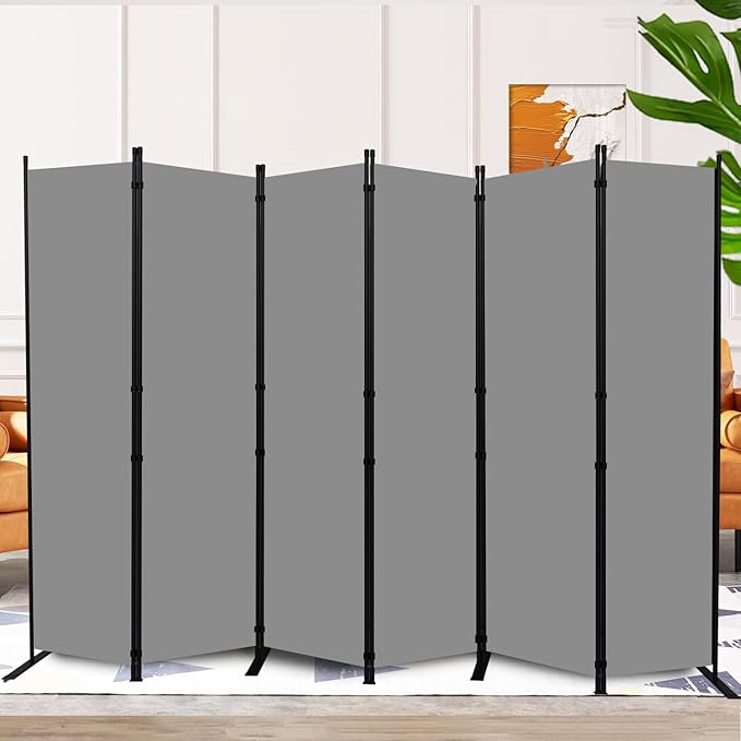 Room Divider and Folding Privacy Screens 6 Panel, 11 Ft Wide Room Partitions Dividers, Portable Room Divider Screen for Room Separtition, Folding Wall Dividers for Home, Office, Bedroom, Studio Grey