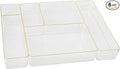 Martha Stewart Kerry Plastic Stackable Office Desk Drawer Organizers, Set of 6, with Gold Trim