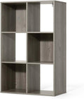 CAPHAUS Sturdy Room 11-Inch Cube Storage Organizer Shelf, with Thick Exterior Edge, Storage Shelf Divider w/Back, Bookcase, 6-Cube, Rustic Grey Oak