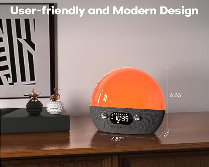 MOMILLA Sunrise Alarm Clock with Bluetooth Speaker, White Noise Sound Machine for Sleep, Clocks for Heavy Sleepers Bedrooms for Kids Adults, Wake up Light Night Lights Sunset Lamp
