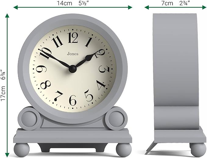 JONES CLOCKS® Maida Vale Mantel Clock | Small Traditional Desk Clock | Gray | Pretty & Charming Ideal for Mantelpiece, Bookshelf or Bedside