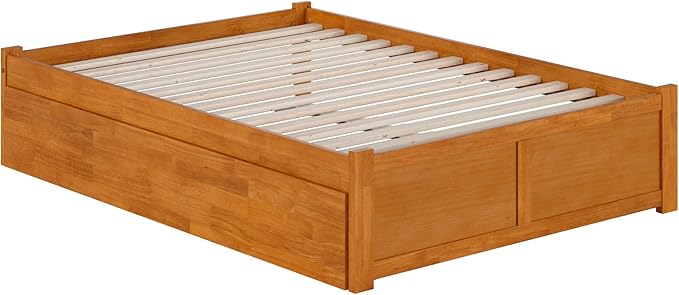 AFI Concord Full Solid Wood Platform Bed with Footboard & Full Trundle in Light Toffee
