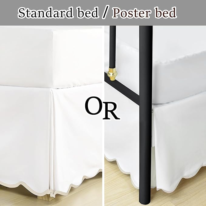 HIG Queen Bed Skirt - Easy Fit Scallop Edge Pleated Bedskirts With Spilt Coner, 18 Inch Drop Anti-Slip Dust Ruffle, Thick Fabric for Enhanced Privacy, Pre-Washed for Long-Lasting Use, Machine Washable