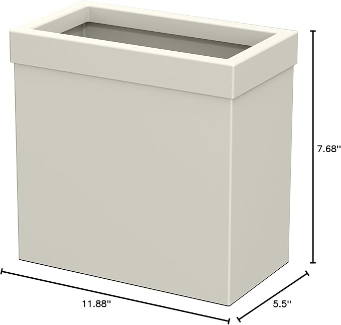 Gatco Modern Rectangle Wastebasket, Matte Pearl - Stainless Steel Trash Can with Removable Lid, Leakproof, 3 Gallon Capacity for Bathroom, Bedroom, Kitchen, or Office