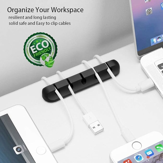Cord Holder Cable Organizer Clips – Self Adhesive Cord Organizer for Desk, Car, Nightstands, Office, Black Silicone Cord Keeper Cable Clips Wire Holders for Phone Charger Cords (7-5-3-1-1 Slots)