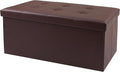 xupersodys 30 Inches Folding Storage Ottoman Bench, Faux Leather Footstool Ottoman, Storage Trunk Footrest for Bedroom, Living Room and Hallway, Support 350lbs, Brown(Brown line)