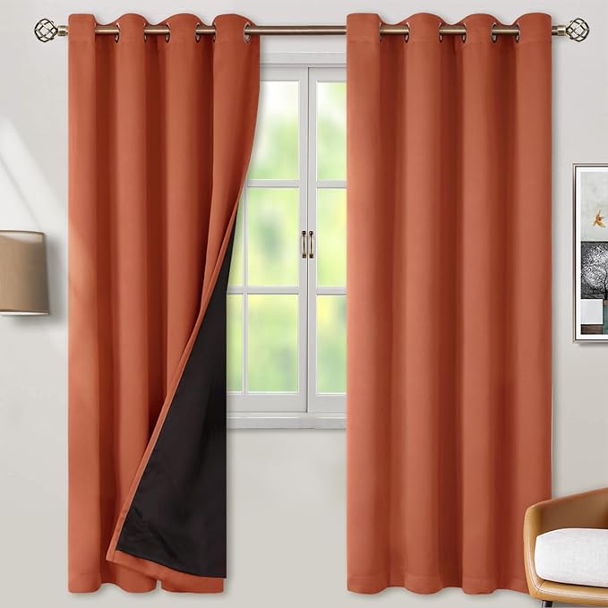 BGment Thermal Insulated 100% Blackout Curtains 72 Inch Length 2 Panels, Total Light Blocking Curtains for Bedroom, Grommet Window Drapes with Thick Black Liner, 52 Inch Wide Each Panel, Terracotta