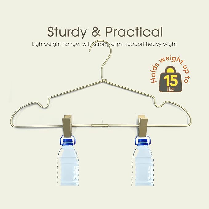 16.5" Adult Gold Metal Clips Pants Coat Clothes Hangers,30 Pack Coat Suit Closet Storage Display,Space Saving Standard Size Adult Clothing for Home Garment Clothes Shop