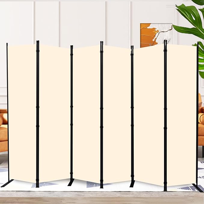 Room Divider and Folding Privacy Screens 6 Panel, 11 Ft Wide Room Partitions Dividers, Portable Room Divider Screen for Room Separtition, Folding Wall Dividers for Home, Office, Bedroom, Studio Beige
