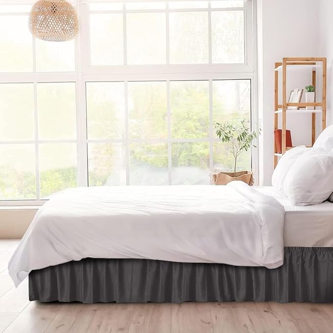 Wrap Around Dust Ruffle Bed Skirt - Charcoal - for Full Size Beds w/ 15 Inch Drop - Easy Fit Elastic Strap - Adjustable Pleated Bedskirt w/Brushed Fabric - Wrinkle Free - for Women, Men, Kids & Teens