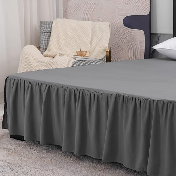 TSUTOMI Bed Skirt King Size Ruffled Bed Skirt with Split Corners, 14 Inch Drop Dust Ruffle Bed Skirts with Platform, Gathered Style, 100% Microfiber, Grey
