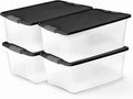 HOMZ 4-Pack Secure Latch, Clear Plastic Storage Organizer Bins, 15 Quart, Gray Lid - Stackable Container Boxes for Bedroom, Bathroom, Garage, and Office Organization