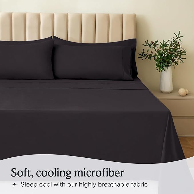 LuxClub 3 PC Twin Sheet Set, Deep Pockets Wrinkle Free Cooling Bed Sheets Hotel Bedding for Women, Men, Kids & Teens, Includes 1 Fitted Sheet, 1 Flat Sheet and 1 Pillowcase-Silky Soft Black