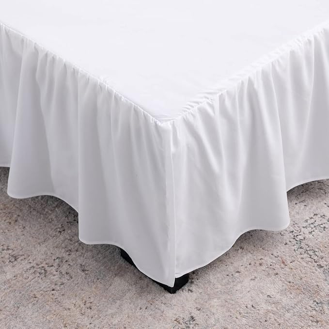 White Bed Skirt Twin Size Ruffled Bed Skirt with Split Corners, Twin Bed Skirt 18 Inch Drop, Twin Size Bed Skirt White for Ruffled Bed Skirt with Split Corners, Bed Skirt Twin Size