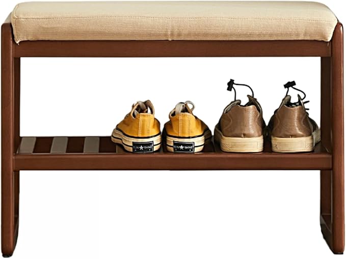 Wood Shoe Bench,2-Tier Storage Bench with Cushion Padded Seat,Entryway Bench with Shoe Storage, Small Bench for Entryway,Living Room