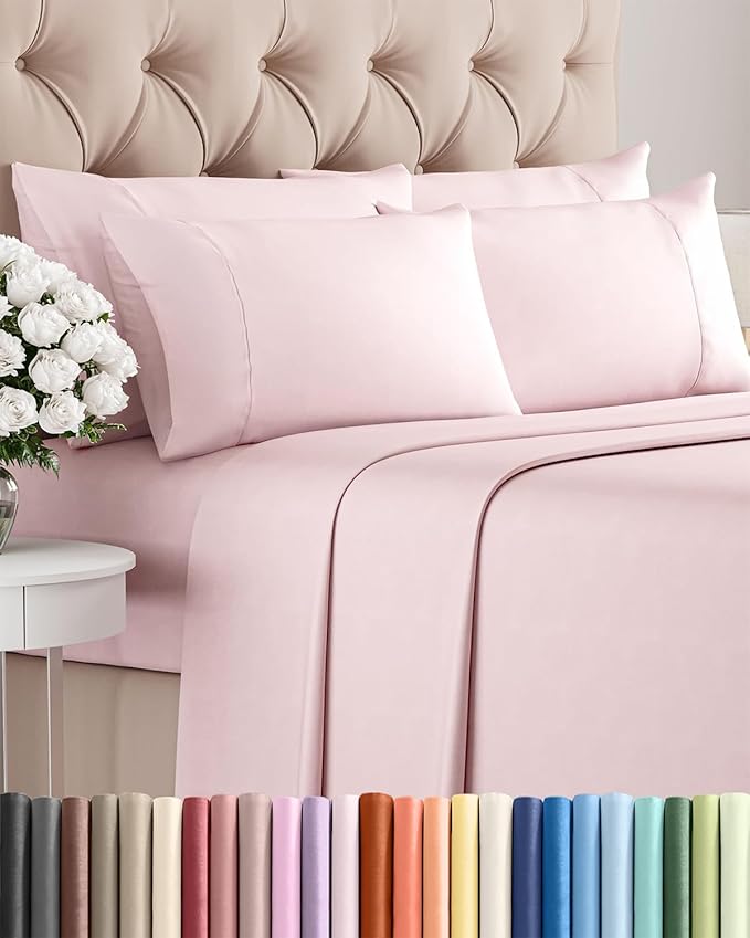 King 6 Piece Sheet Set - Cooling, Comfy & Breathable - Hotel Luxury Bedding, Includes Fitted Sheet for Women, Men, Kids & Teens - 1 Flat, 1 Fitted Sheet, 4 Pillowcases w/Deep Pockets - Lavender Pink