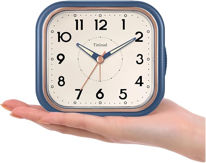 4.5" Vintage Retro Analog Alarm Clock, Super Silent Non Ticking Clock with Manual Light, Snooze, Battery Operated, Simply Design, for Living Room, Bedroom, Bedside, Desk(Blue)
