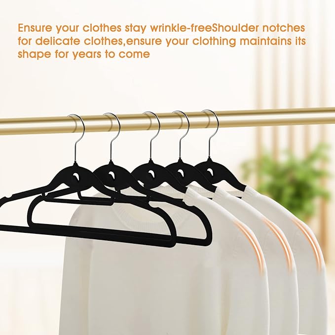 Velvet Clothing Hangers Slim Stackable Non-Slip Black Suit Hanger Space Saving Clothes Hanger Heavy Duty Adult Hangers with 360°Swivel Hook Pack of 20