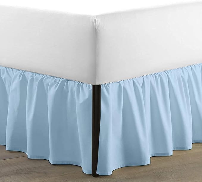 SKY BEDDINGS - Full Size Ruffled Bed Skirt with Split Corners - 16 Inch Drop Dust Ruffle Bed Skirt with Platform Three Sided Coverage - 100% Microfiber, Light Blue
