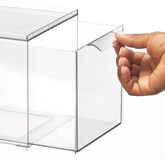 mDesign Shoe Storage Box with Drawer – Sturdy Plastic Storage Box for Shoes – Stackable Drawer Box for Shoes, Accessories and More – Pack of 4 – Clear