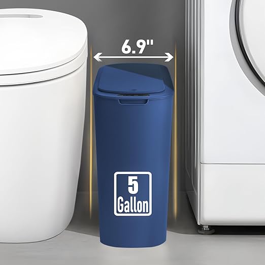 TIPGO 5 Gallon Motion Senor Bathroom Trash Can with Lid, Automatic Garbage Can Touchless, Smart Plastic Waste Basket for Narrow Spaces, Bathroom, Office, Bedroom, Living Room (Blue)