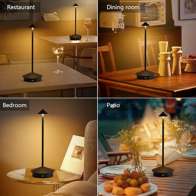 Cordless Table Lamp, 5000mAh Rechargeable Battery Powered LED Desk Lamp, Portable Touch Control Outdoor Table Lamps,3 Color Dimmable Light for Restaurant, Patio, Bedroom, Night Lamp (Black)