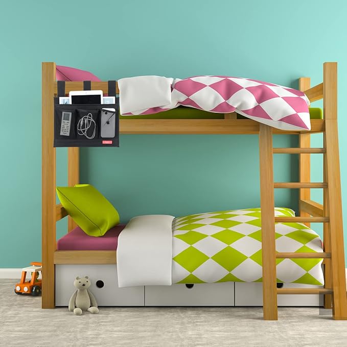 Falaku Hanging Bedside Caddy,Bedside Organizer Caddy for Bed Rails(4 Pockets-Black)