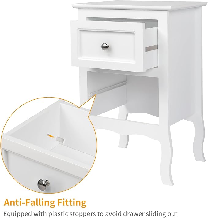 Bonnlo White Nightstand with 2 Drawers, Night Stands for Bedrooms, Small Bed Side Table/White Night Stand with Drawers for Small Spaces, College Dorm, Kids’ Room, Living Room, French, 16W x 12D x 24H