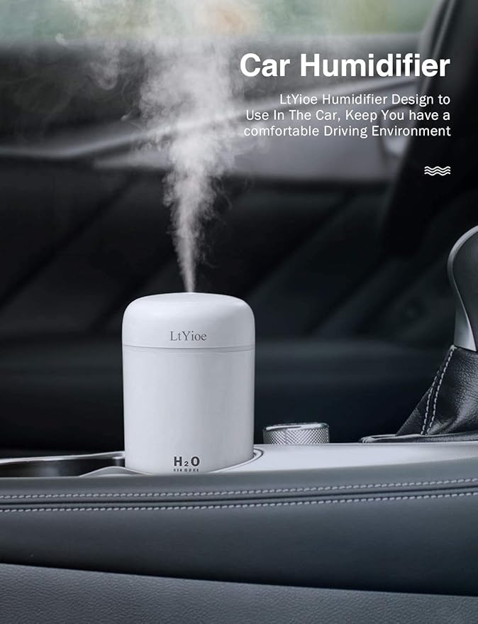 Colorful Cool Mini Humidifier, USB Personal Desktop Humidifier for Car, Office Room, Bedroom,etc. Auto Shut-Off, 2 Mist Modes, Super Quiet. (White)