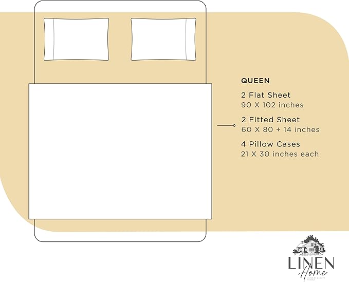 Linen Home 100% Cotton Percale Sheet Set Pack of 2, Queen Size, Ivory, Deep Pocket, 8 Pieces Set - 2 Flat, 2 Deep Pocket Fitted Sheet and 4 Pillowcases, Crisp Cool and Strong Bed Linen