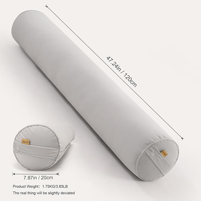 Long Pillow for Bed – Round Bolster Pillow for Adults, Body Pillow for Sleeping, Ergonomic Support,47.24x 7.87 Inches,Silver Gray
